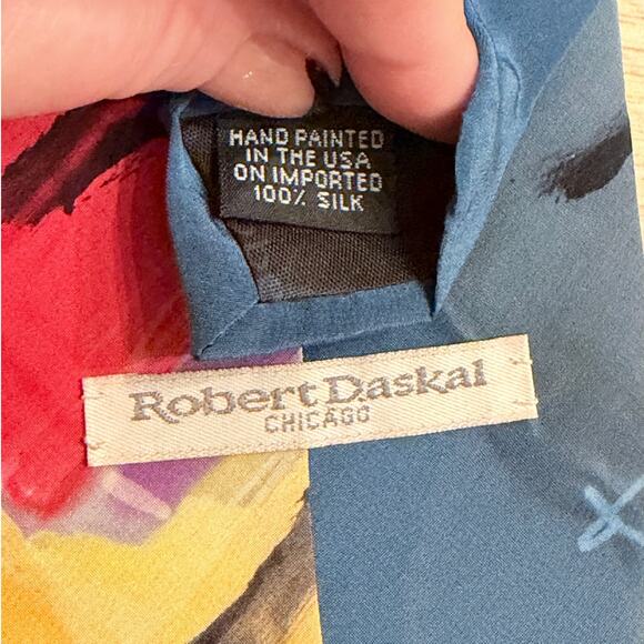 VTG Robert Daskal Chicago Hand Painted Silk Neck Tie Artsy Abstract Gift Bespoke - Picture 2 of 4